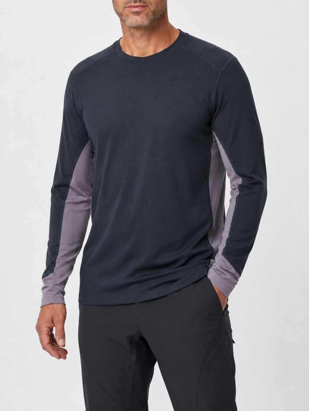 Ibex Merino Wool Base Layer Shirt Men's XL Black Gray Colorblock Long Sleeve USA